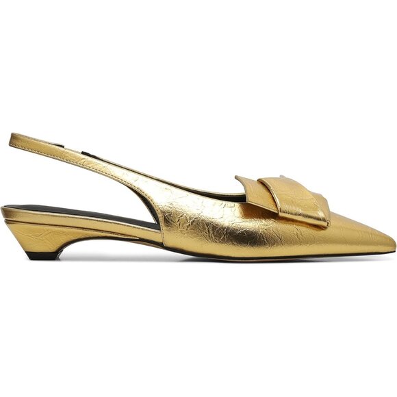 💫 Yremael Slingback Heels Women Gold Kitten Pumps Low Pointed Toe Bridal Shoes - Picture 2 of 7